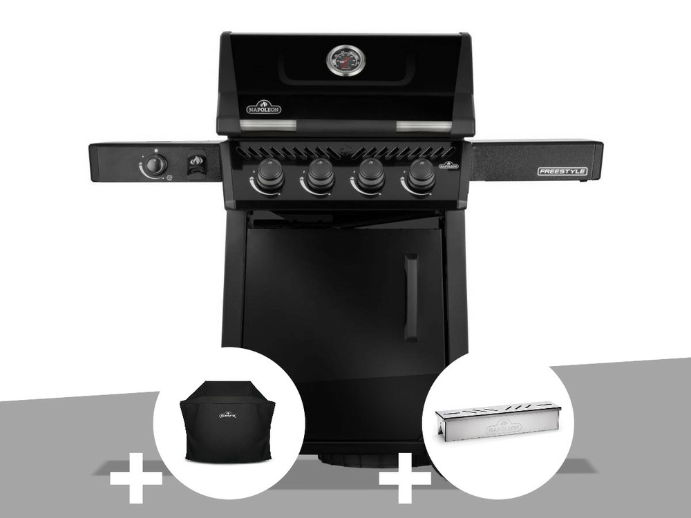 Barbecue gaz freestyle 425 noir 4 brûleurs + 1 réchaud latéral + housse de prote