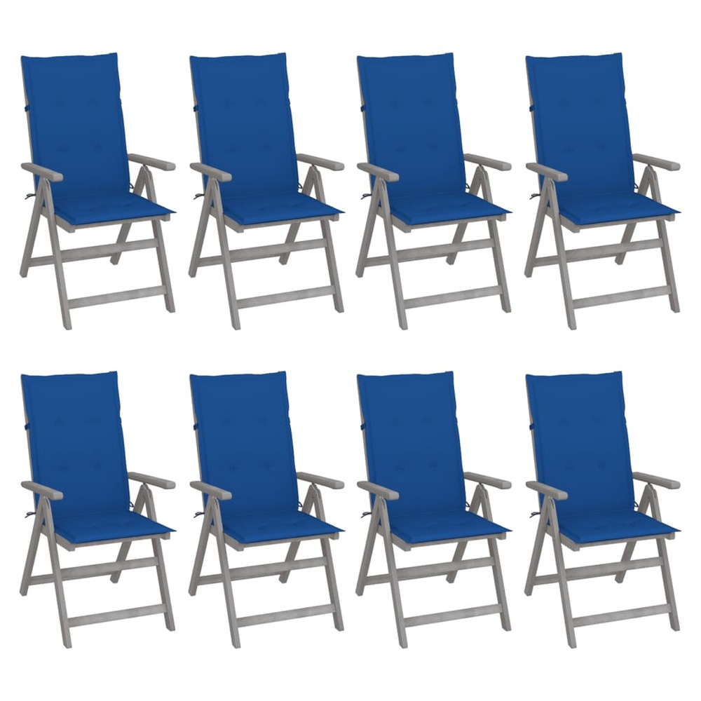 Chaises inclinables de jardin et coussins lot de 8 gris acacia