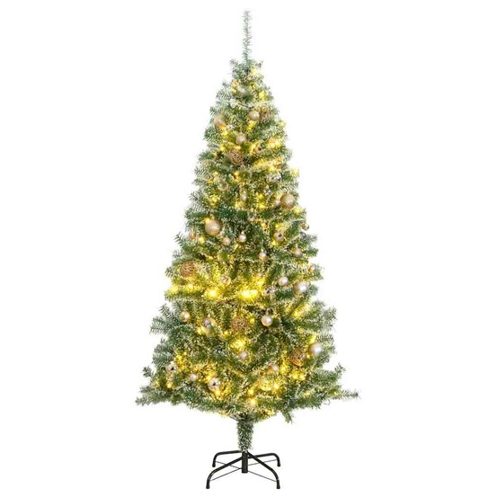 Sapin de noël artificiel 300 led&boules&neige floquée 240 cm