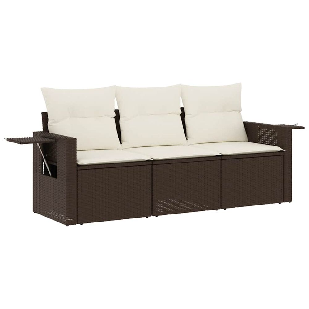 Salon de jardin avec coussins 3 pcs marron résine tressée