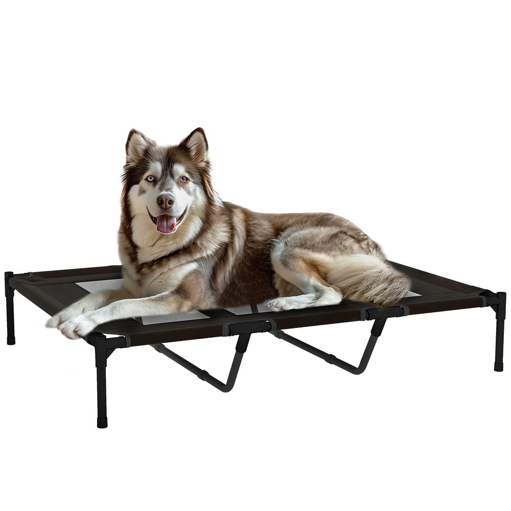 Lit surélevé pour chien acier oxford 122 x 92 x 23 cm noir respirant extérieur - comfortxl outdoor living