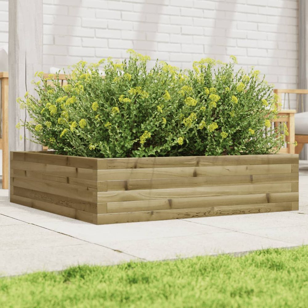 Carré potager bas en bois de pin imprégné – jardinière robuste et durable pour fleurs et légumes – 90x90cm brun