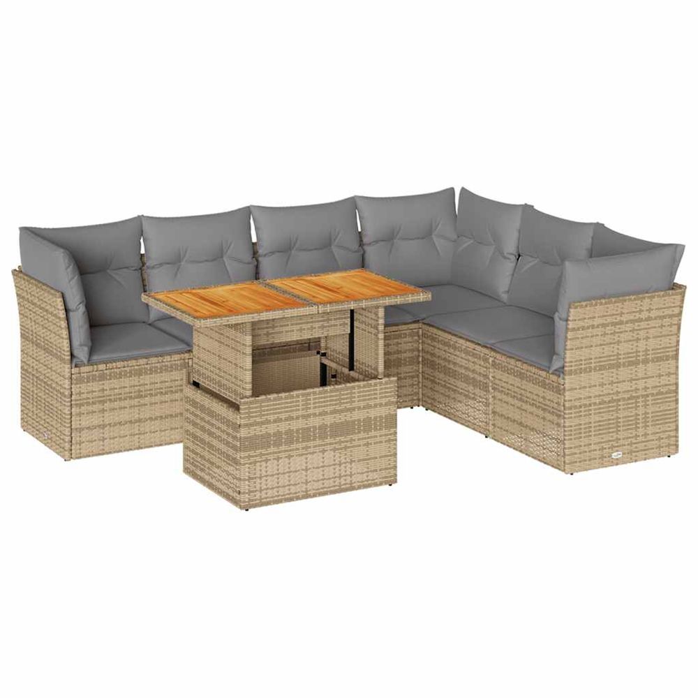 Salon de jardin avec coussins 7 pcs beige résine tressée