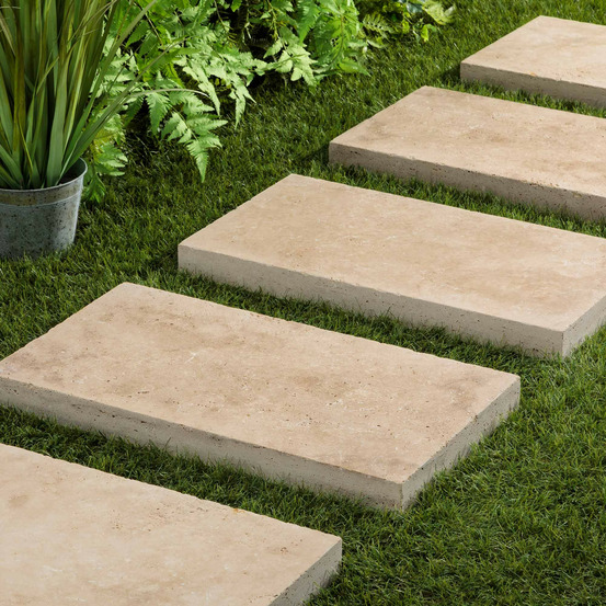 Pas japonais rectangle travertin beige nuancé 61x33x5 cm (à l'unité) - ro'ma nature