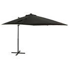 Parasol meuble de jardin déporté avec mât et lumières led 250 cm noir