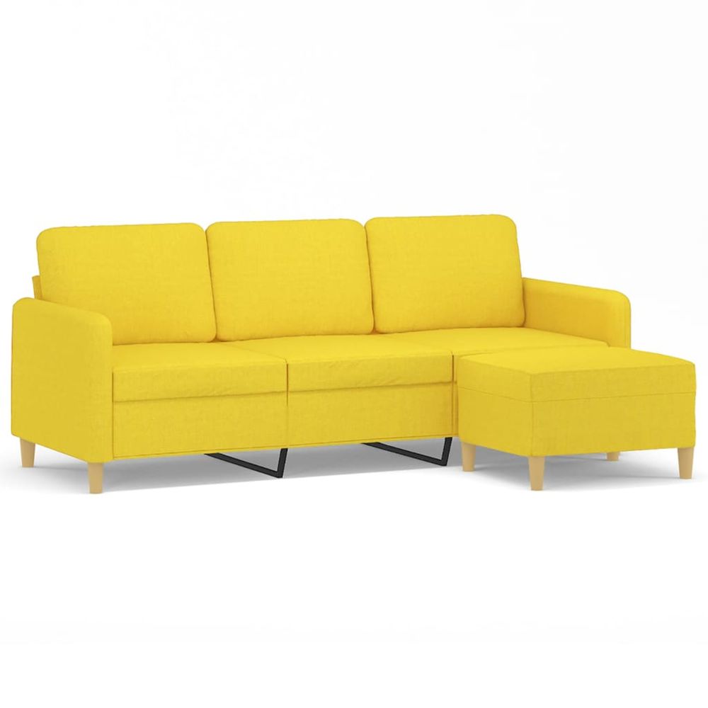 Canapé à 3 places avec repose-pieds jaune clair 180 cm tissu