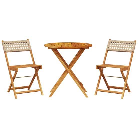 Ensemble de bistro 3 pcs beige résine tressée et bois massif