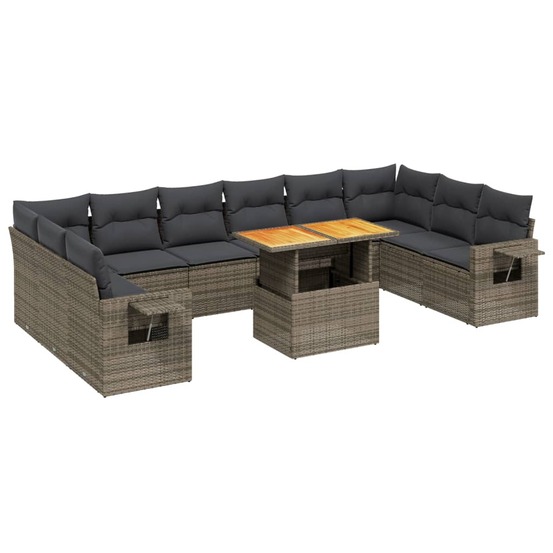 Salon de jardin 11 pcs avec coussins gris résine tressée
