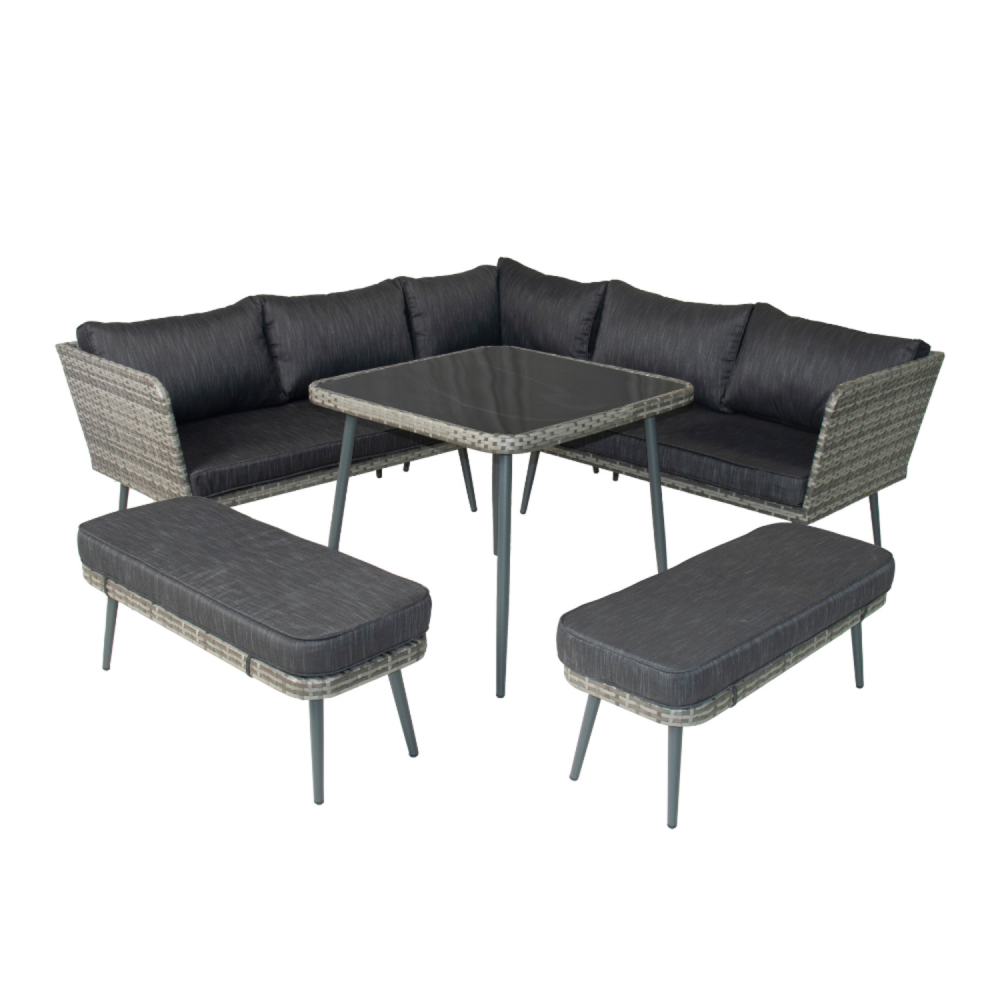 Salon de jardin 9 places résine tressée anthracite baracoa