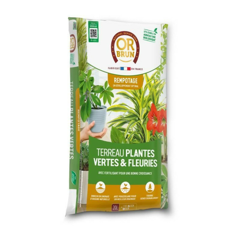 Terreau plantes vertes et fleuries d'intérieur - or brun - obrtpv20n - 20 l