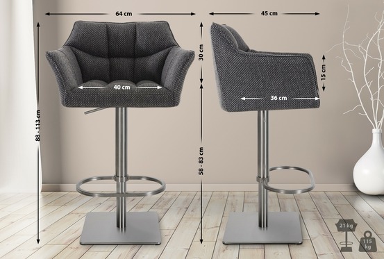 Lot de 2 tabourets de bar damaso tissu inox