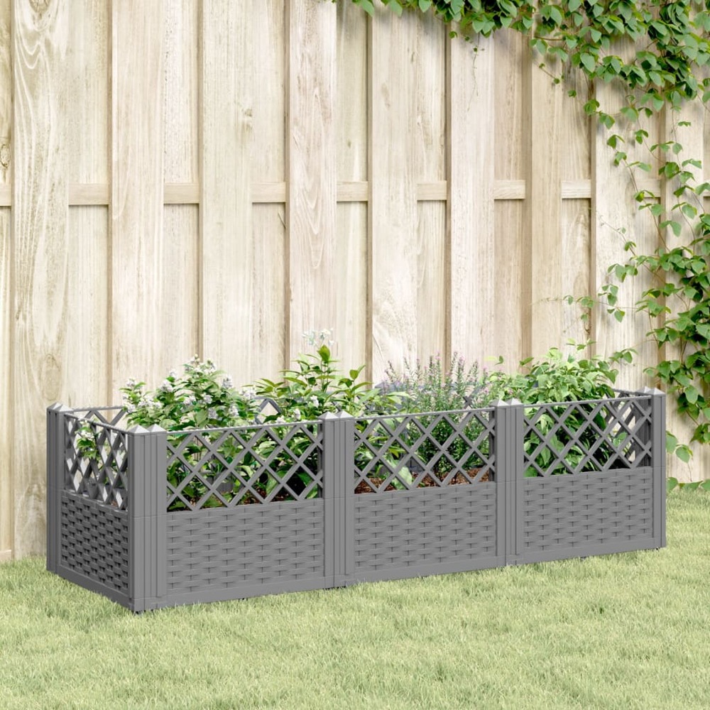 Jardinière avec piquets gris clair 123,5x43,5x43,5 cm pp