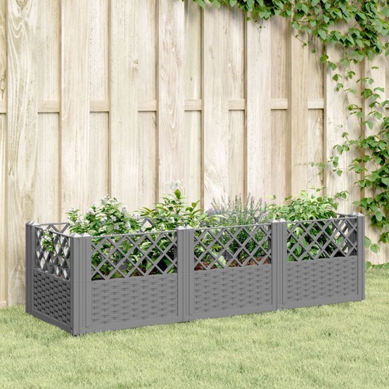 Jardinière avec piquets gris clair 123,5x43,5x43,5 cm pp