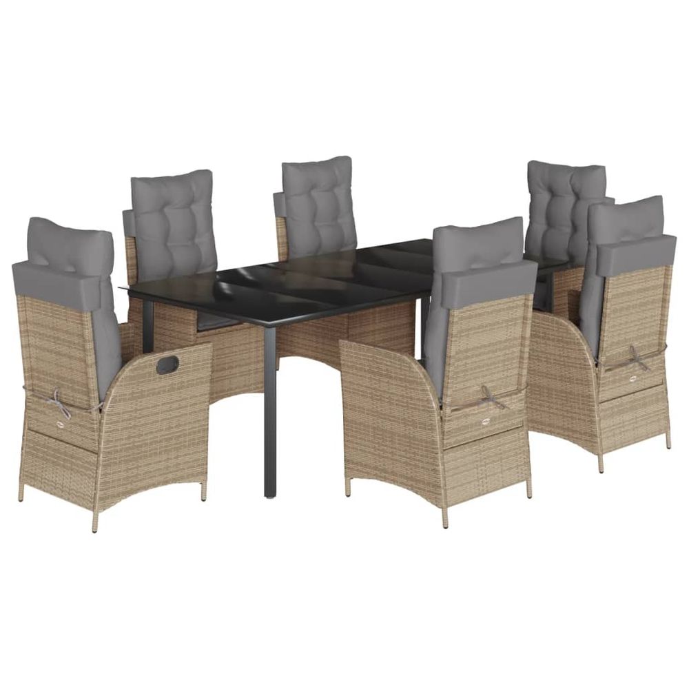 Ensemble à manger de jardin et coussins 7 pcs beige poly rotin