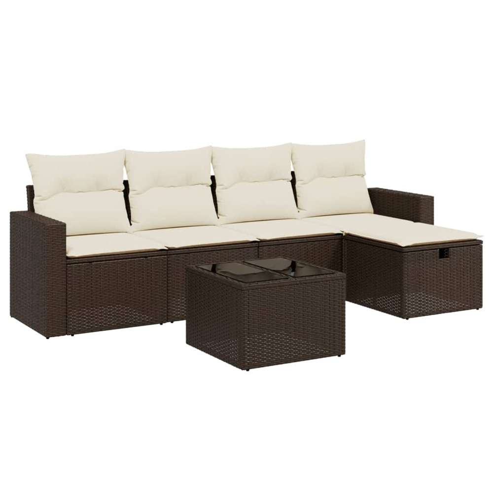 Salon de jardin avec coussins 6 pcs marron résine tressée