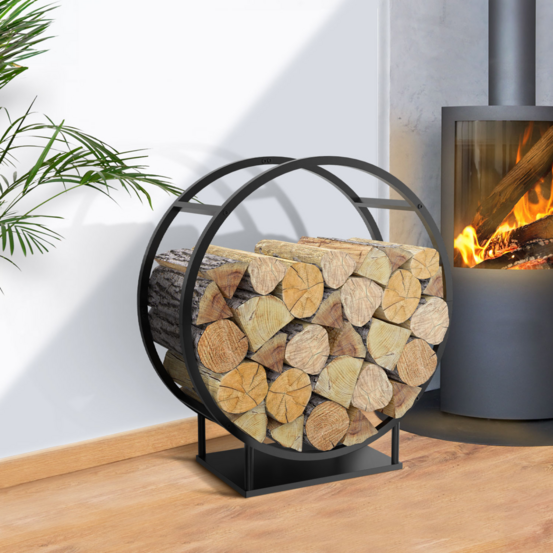 Range bûches rond 70 x 30 x 74 cm acier noir