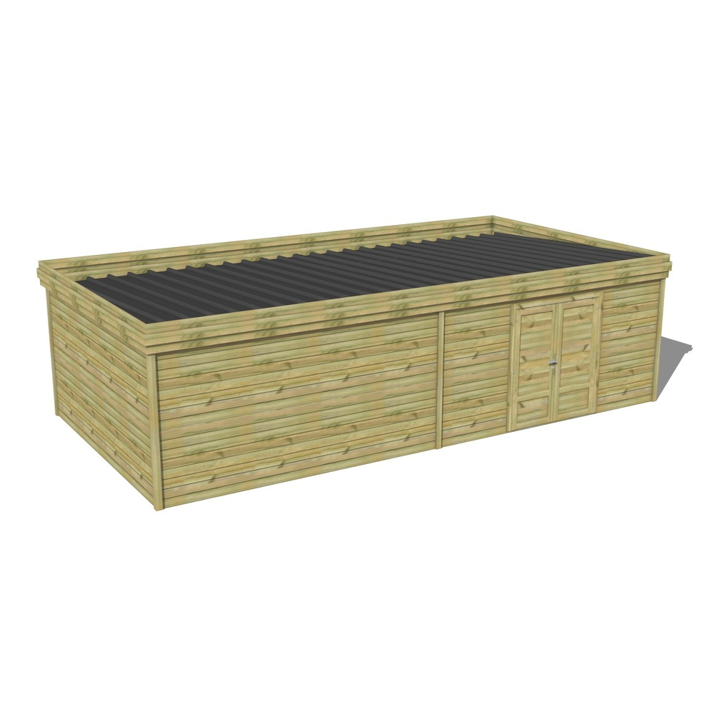 Abri de jardin bois pin traité autoclave 27mm - 9,09x4,34m / 39m2 - bac acier - abri français