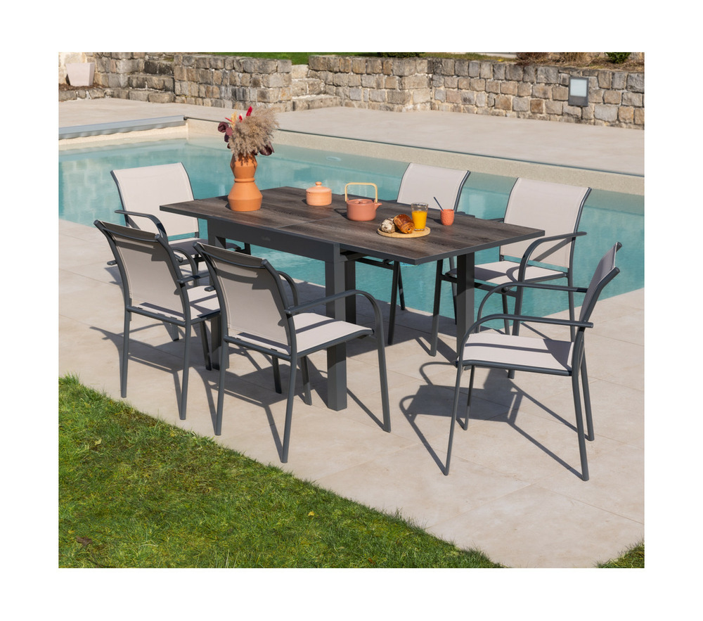 Ensemble table et chaises de jardin - 6 places - lin - honfleur beziers chene