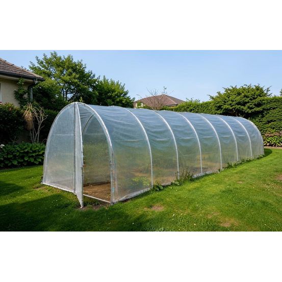 Serre tunnel de jardin - 27m² - 3 x 9m - pieds arrondis - polyéthylène haute densité - 2 portes - les serres tonneau