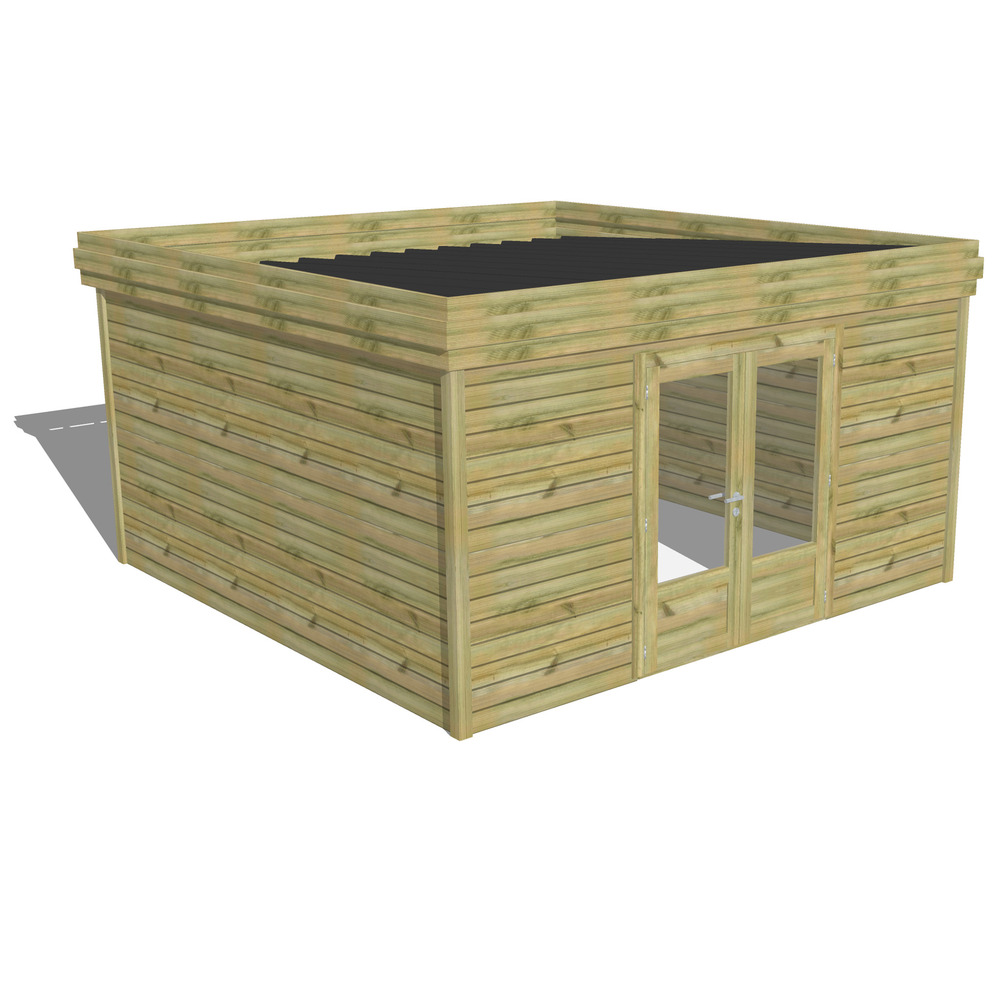 Abri de jardin bois pin traité autoclave 27mm - 4,34x4,34m / 19m2 - bac acier - abri français