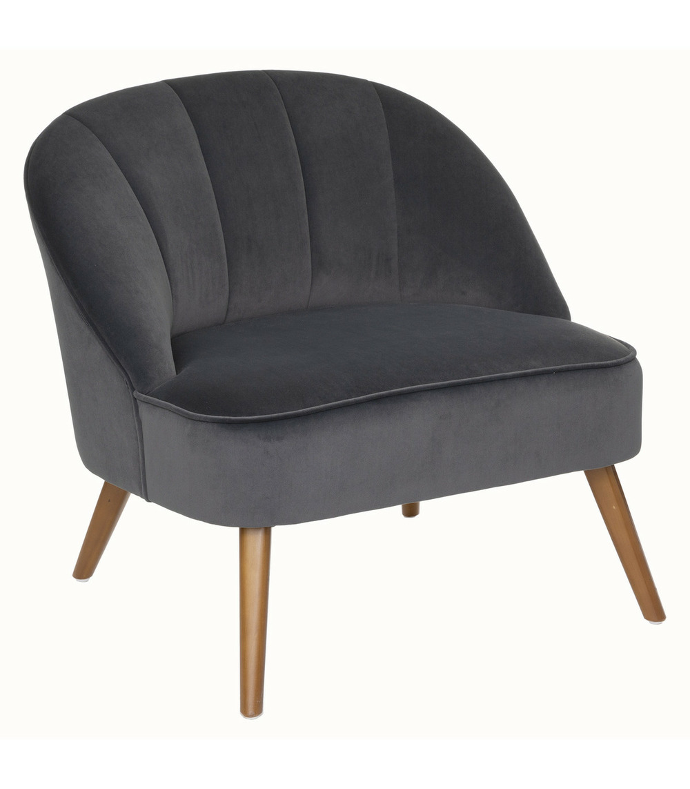 Fauteuil en velours gris et pieds en bois