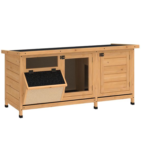 Clapier extérieur en bois avec mangeoire intégrée toit ouvrant 112cm jaune