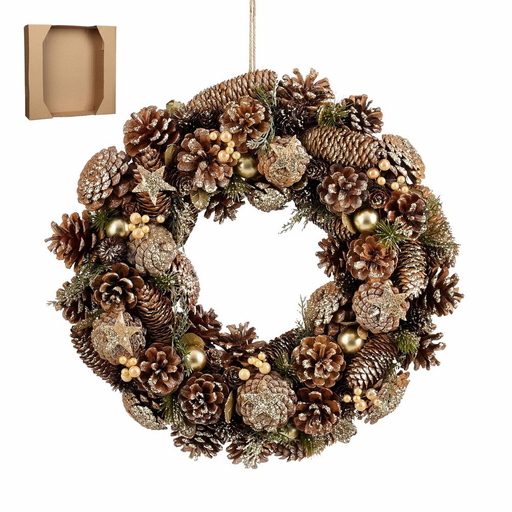 Mica decorations brant couronne de noël artificielle avec pommes de pin - h9 x ø45 cm - marron