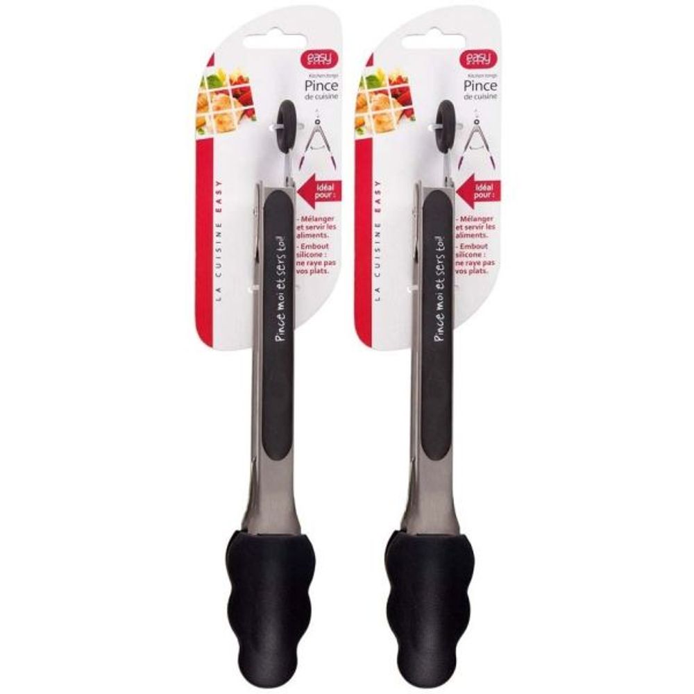 Pince de cuisine en silicone coloré (lot de 2) noir