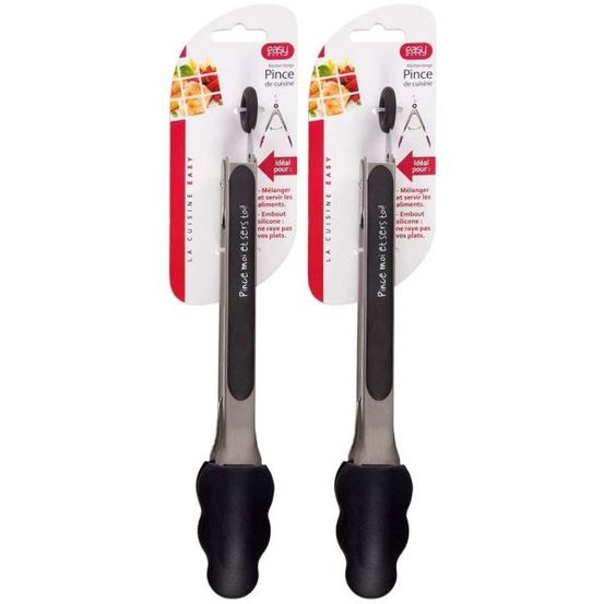 Pince de cuisine en silicone coloré (lot de 2) noir