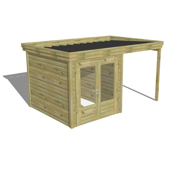 Abri de jardin bois pin traité autoclave 27mm - 4,14x2,64m / 11m2 - bac acier - abri français