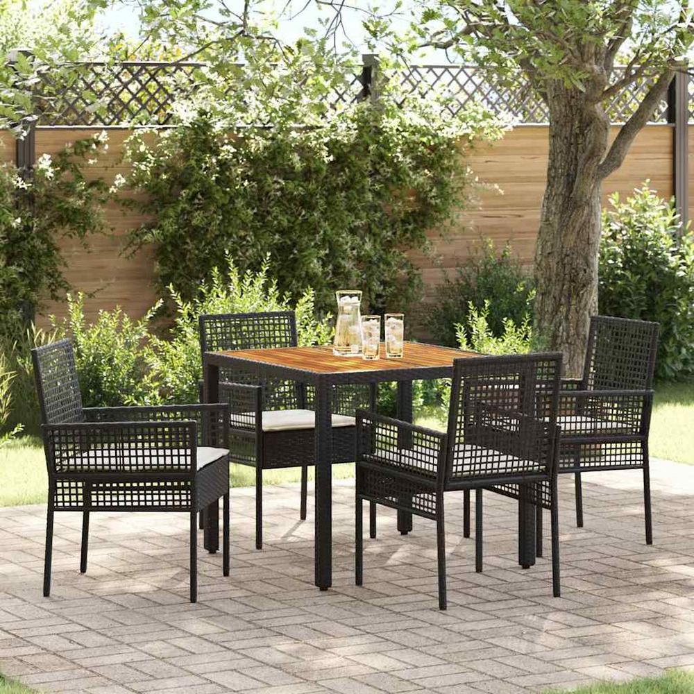 Ensemble de salle à manger pour jardin 5 pcs noir polyrotin