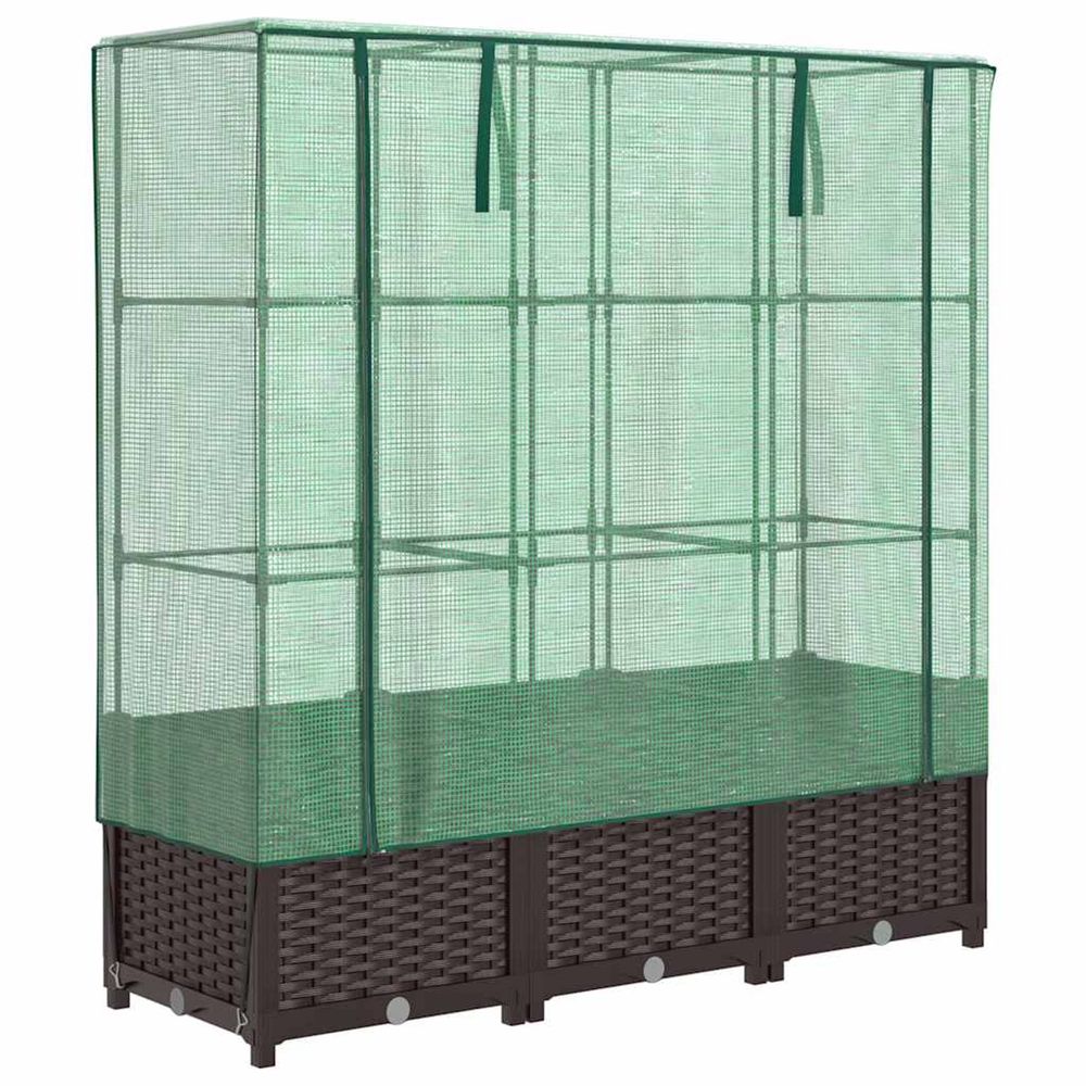 Jardinière d'extérieur surélevée avec housse aspect rotin 120x40x138 cm