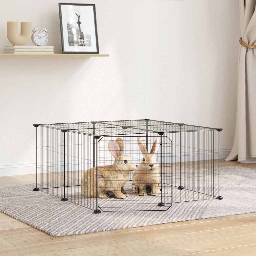 Enclos modulable 12 panneaux acier pour chiots lapins intérieur extérieur noir