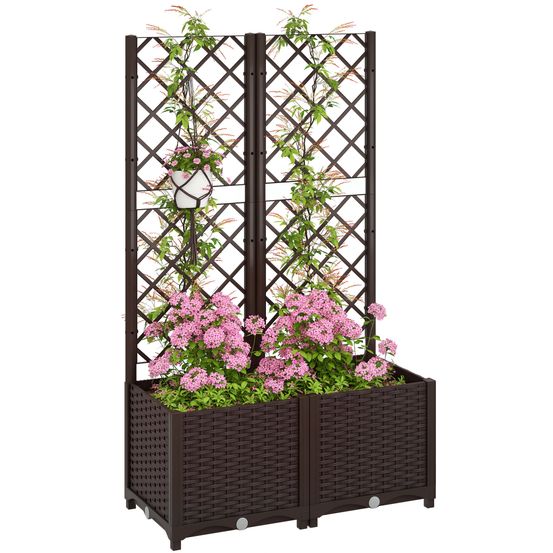 Jardinière sur pied plastique extérieur treillis plantes grimpantes 80x40x135cm marron