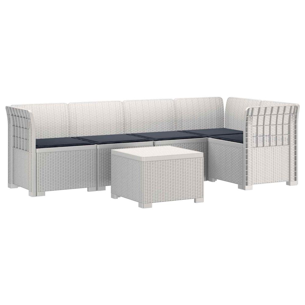 Canapé de jardin 5 places avec coussins aspect rotin pp blanc
