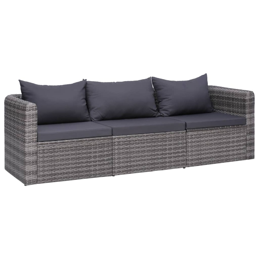 Meuble de jardin 3 pcs avec coussins gris résine tressée