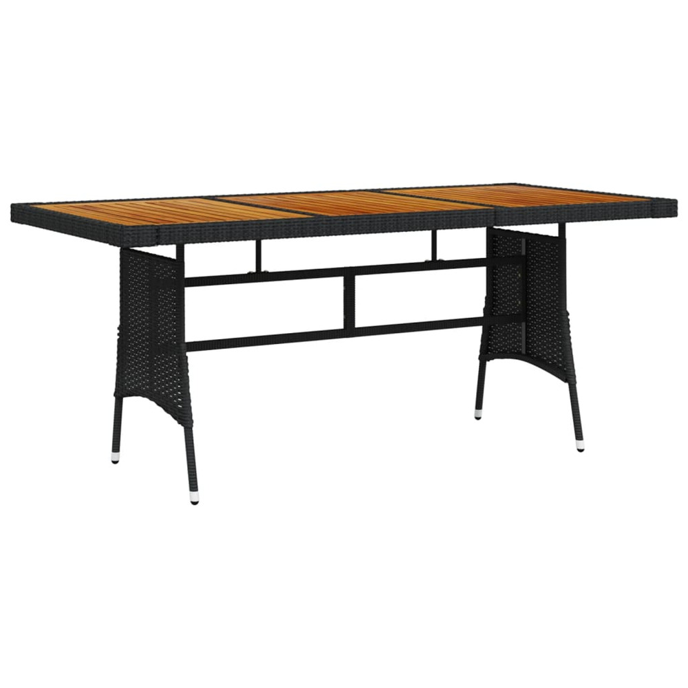 Table de jardin noir 160x70x72 cm résine tressée et acacia