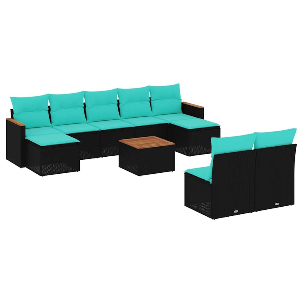 Ensemble de canapé de jardin 10 pcs avec coussins noir