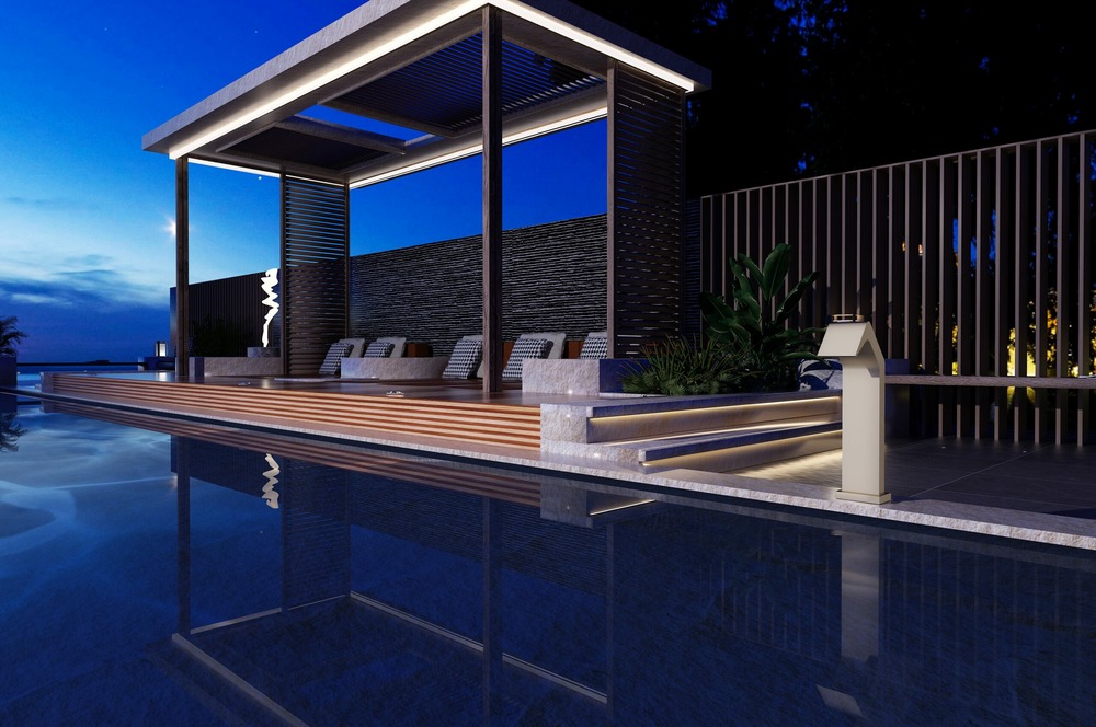 Cascata de piscine 68 cm en acier 316l beige pour un espace relaxant