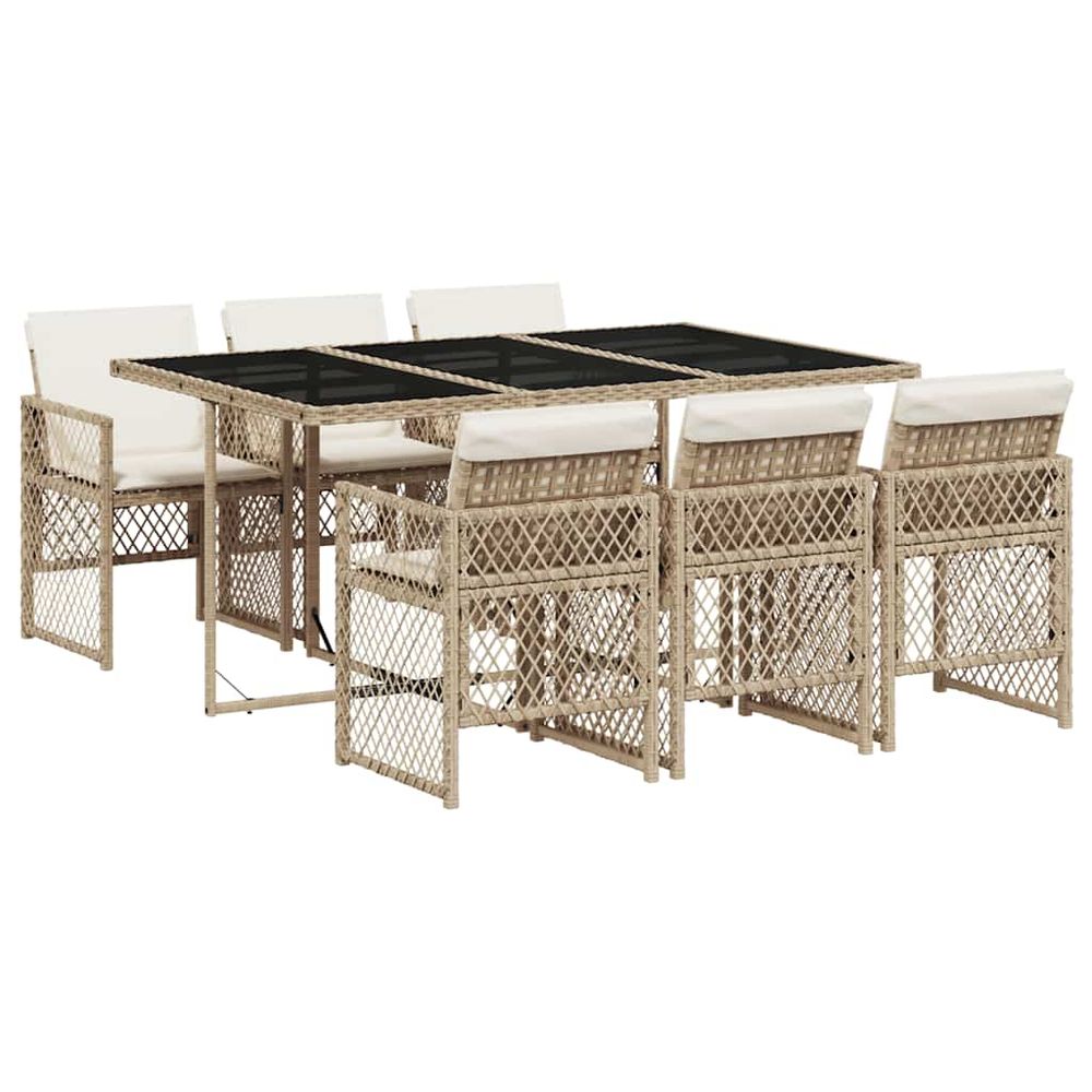 Ensemble à manger de jardin et coussins 7 pcs beige poly rotin