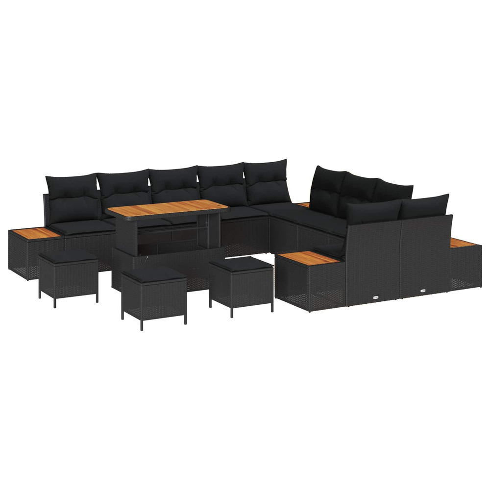 Ensemble de canapé de jardin 14 pcs noir poly rotin