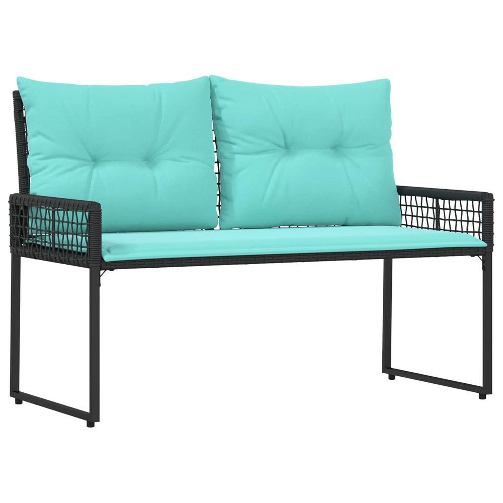 Banc extérieur avec coussin noir et turquoise 118 x 55 x 82 cm