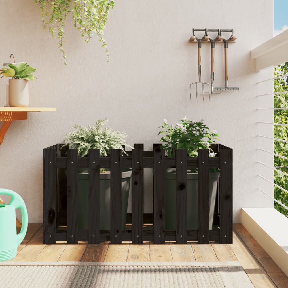 Carré potager haut en pin massif design clôture jardin noir 100x50x50 cm