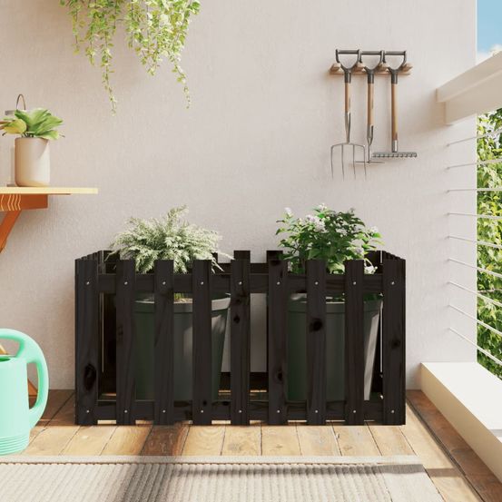 Carré potager haut en pin massif design clôture jardin noir 100x50x50 cm