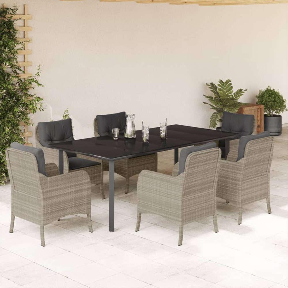 Ensemble à manger de jardin et coussins 7 pcs gris clair rotin