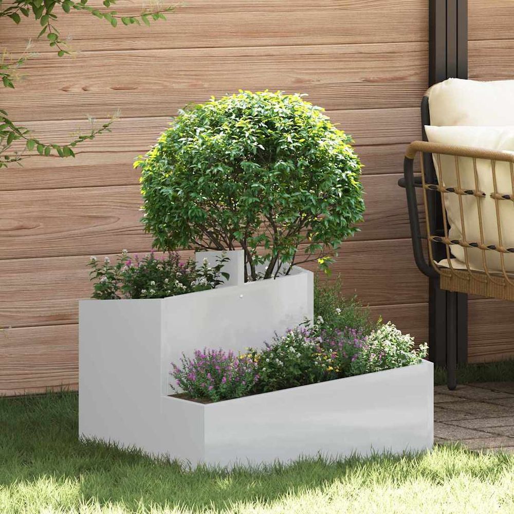 Jardinière carrée acier galvanisé pour extérieur argent 60x60 cm