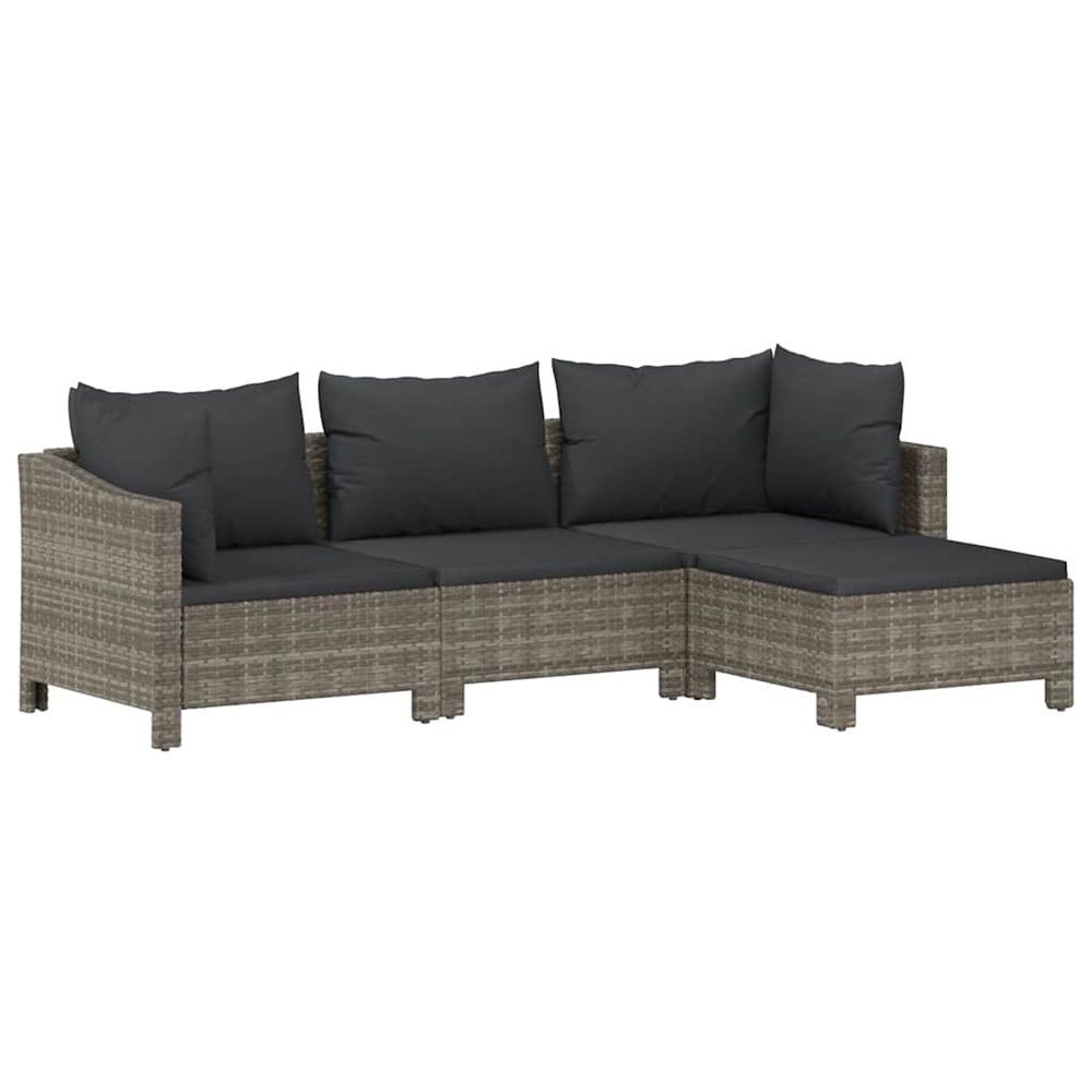 Salon de jardin 4 pcs avec coussins gris résine tressée