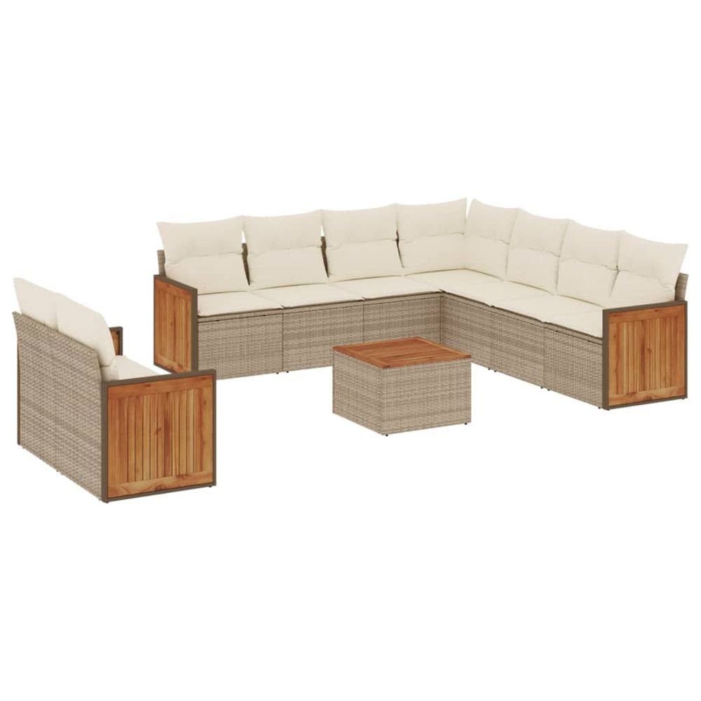 Salon de jardin avec coussins 10 pcs beige résine tressée