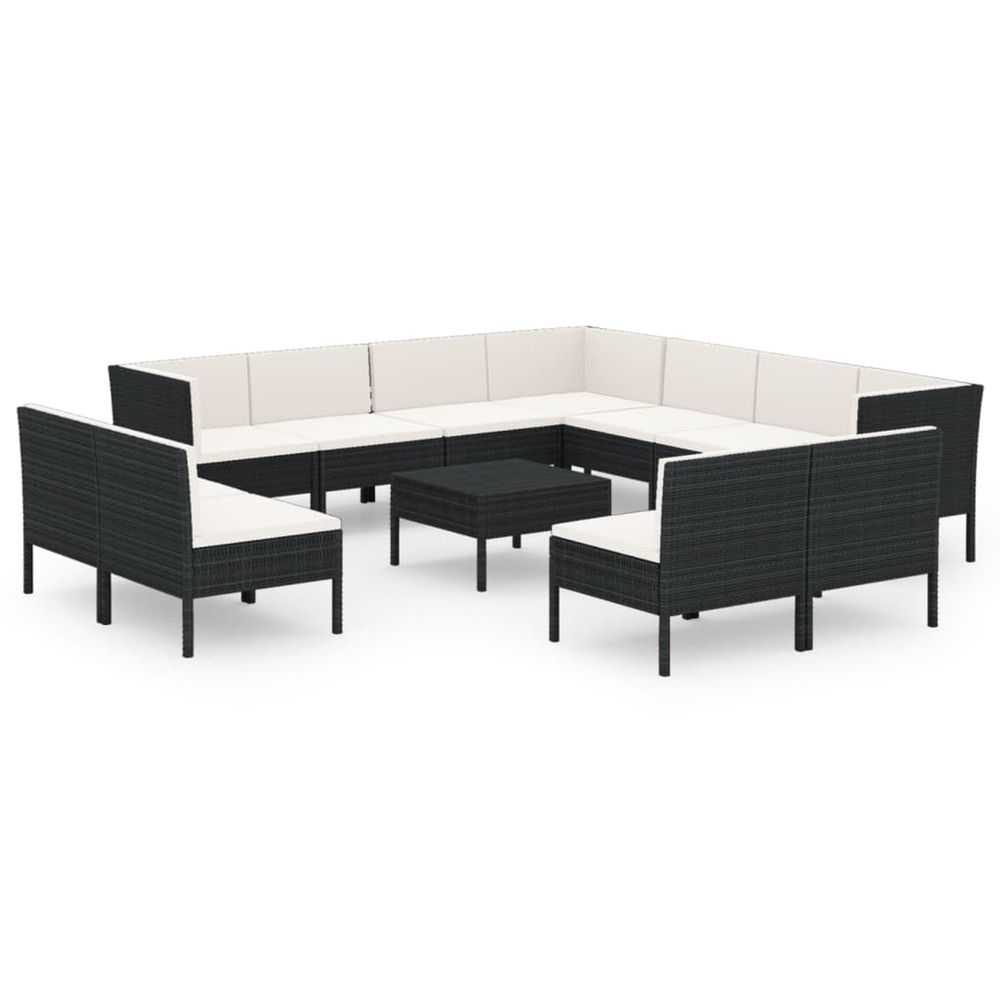 Salon de jardin 12 pcs avec coussins résine tressée noir