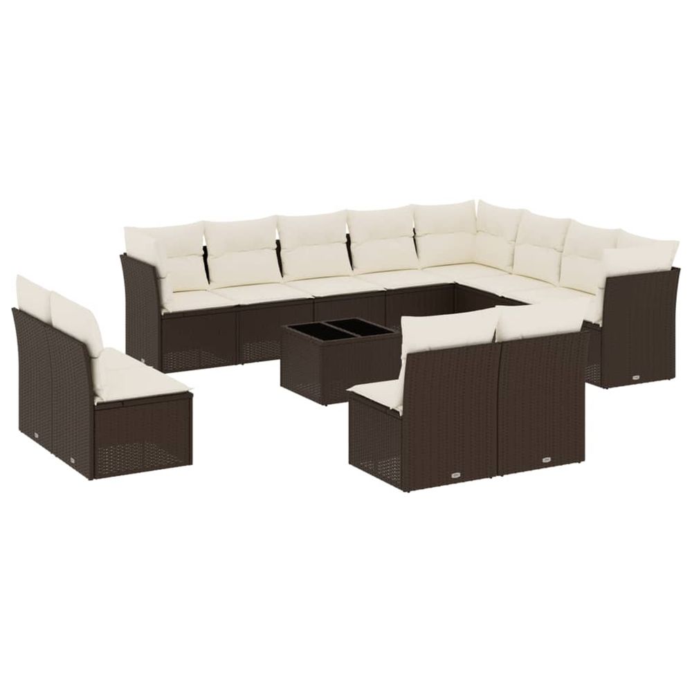 Salon de jardin avec coussins 13 pcs marron résine tressée